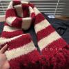 British Retro Red Rice Contrast Striped Soft Waxy Tassel Knitted Scarf for Women Korean Style Autumn and Winter To Keep Warm and Cold Proof