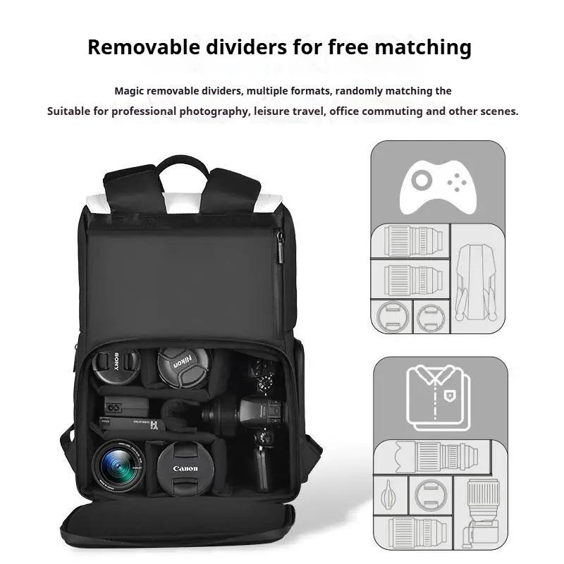 Waterproof SLR Camera Bag With Upper Lower Compartments And Color-Blocking Design Dual-Shoulder Camera Backpack