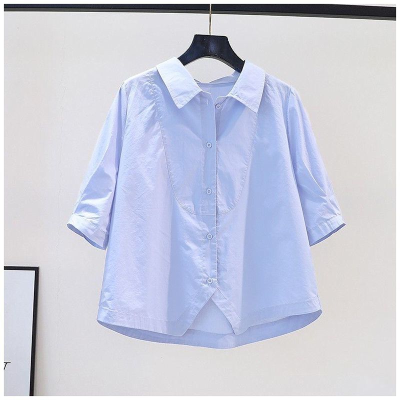 

Розовая хлопковая летняя рубашка свободного кроя с широкими рукавами для женщин M синий