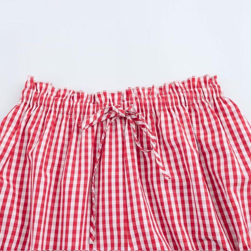 Kaslead New Arrival Women's Clothing Fashion Style Stylish Simple and Versatile Plaid Stitching Lace Shorts