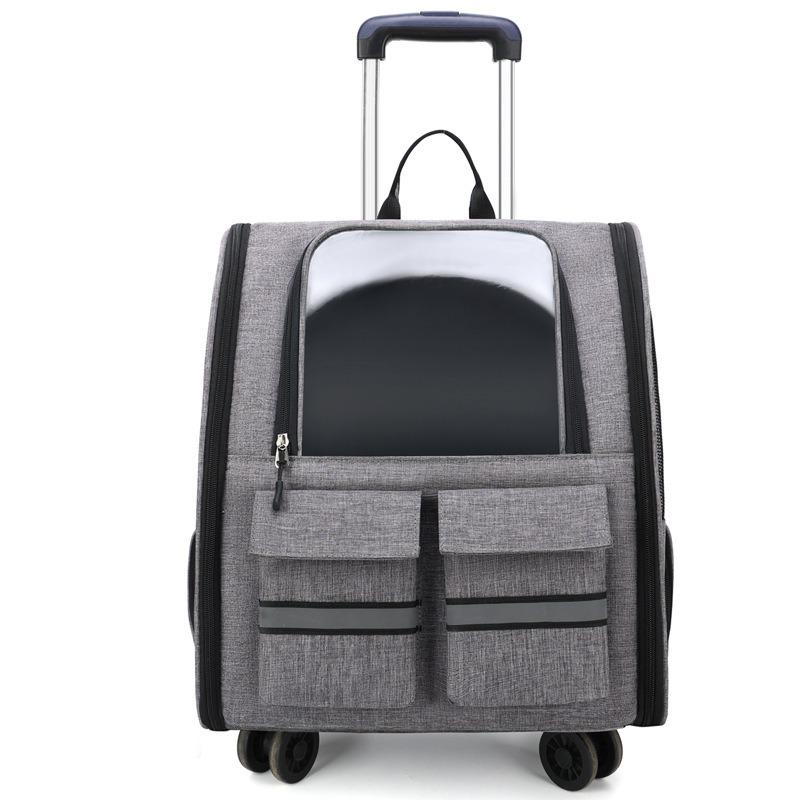 Portable Pet Trolley: Foldable, Breathable Cat & Dog Carrier, Double Shoulder Bag, Large Travel Bed