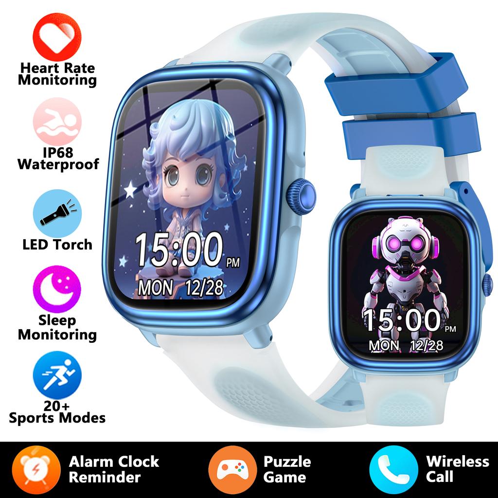 New Kids Study Smart Watch Puzzle Game Sleep Monitor 1.83" Display Alarm Clock Flashlight Children Smartwatch Boy Girl Gift