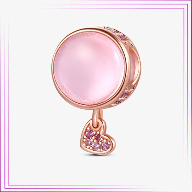 925 Sterling Silver Srdce Květinový balónek Flamingo Pink Charm Plata De Ley Korálek do auta pro nový náramek