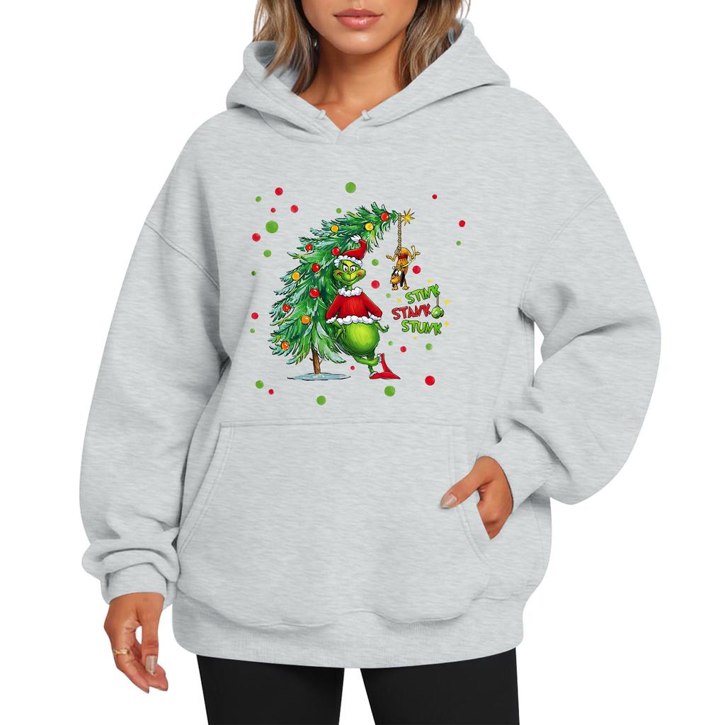 Ladies' Christmas Style Printed Hoodie With Wool And Pockets For Women