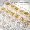 Gold & Silver Starburst 3D Nail Art Rivets - Four-Pointed Stars Decor.