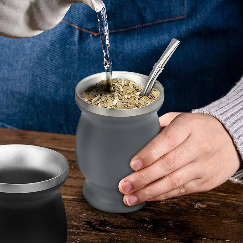 Set Tazza Tradizionale in Zucca per Mate da 8oz con Cannuccia e Spazzolino per Pulizia Acciaio Inossidabile Resistente Portatile Set Tazza per Bere Yerba Mate