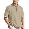 Men's Short Sleeve Polo Shirt with Half Zip Collar Layered Look Casual Loose Fit Big Size Plaid Pattern