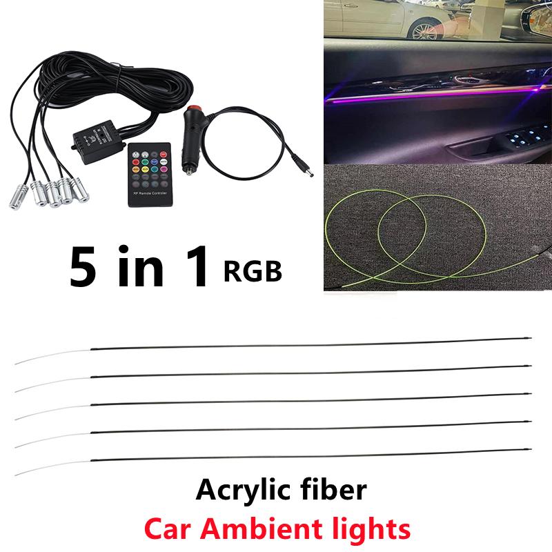 Acrylic Optic Fiber Lights RGB Ambient Light Sound Control With 12V Cigarette Lighter Auto Interior Decorative Atmosphere