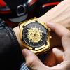 BINBOND Original Skeleton Skull Precise Quartz Wristwatches For Men Luxury Luminous Waterproof Auto Date Men's Watch Sturdy Relo