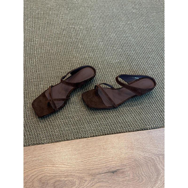 Simple casual cover toe with sandals summer square head slope heel outside wear cool slippers