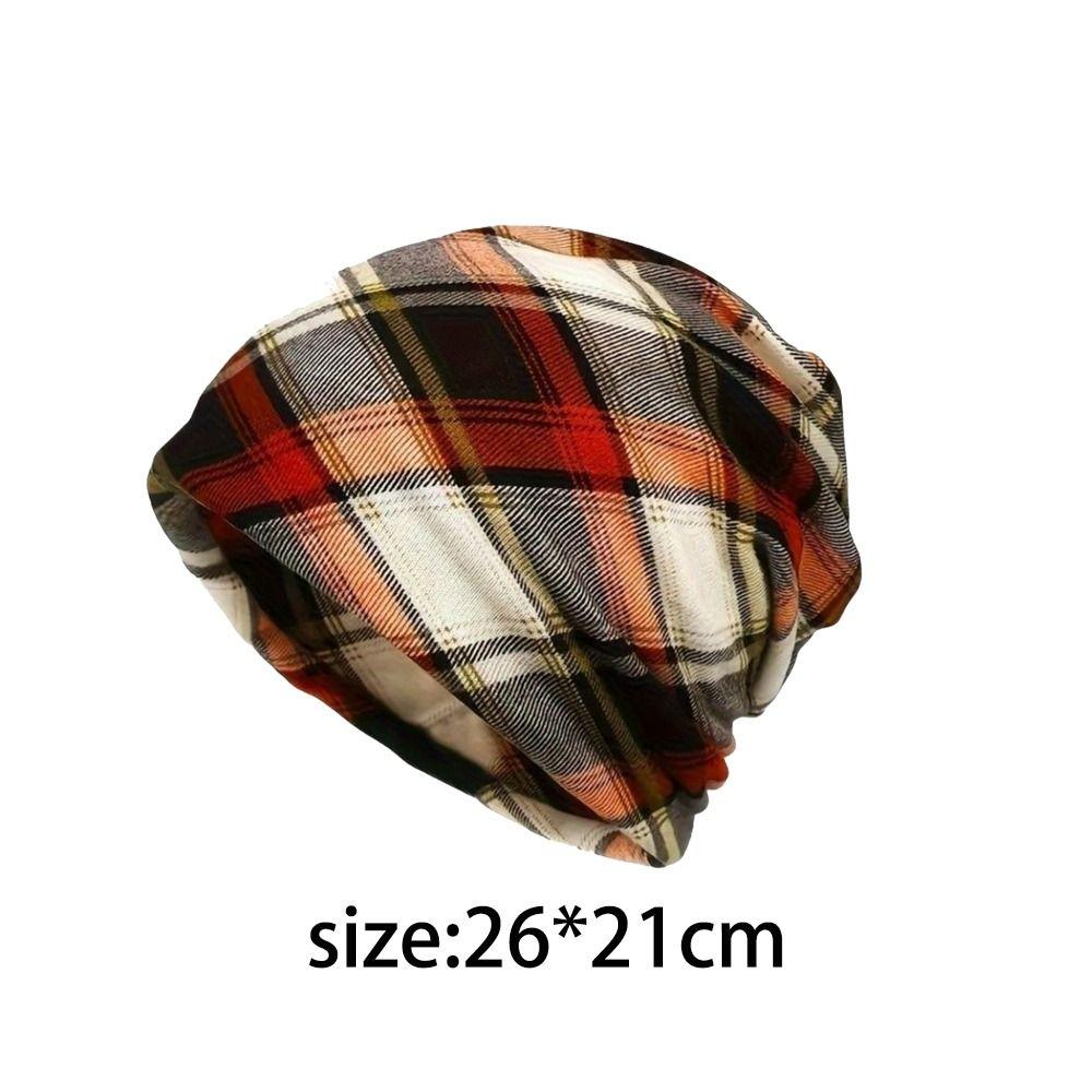 Contrasting Colors Turban Hats Plaid Print Casual Hedging Cap Gifts Pullover Hat  Autumn and Winter