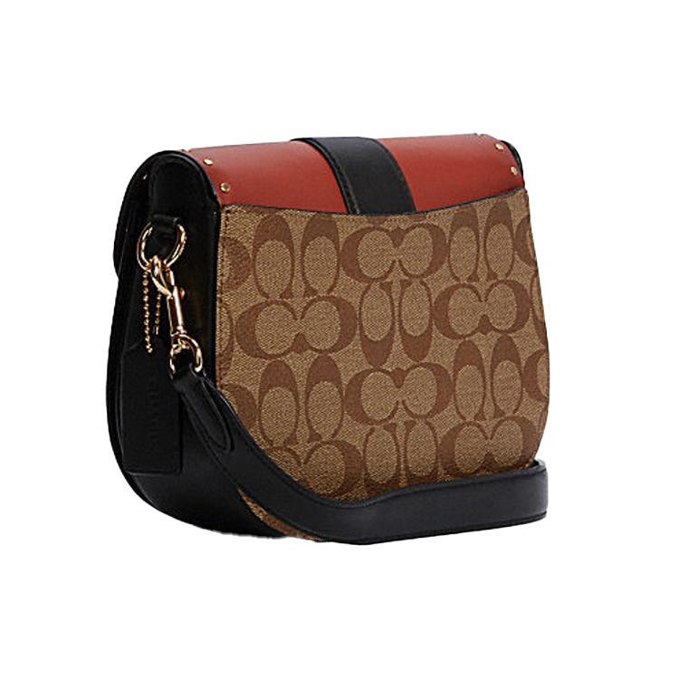 COACH Georgie Leather Saddle Bag, Shoulder Bag, Crossbody Bag Small Women's Black & Red Brown C3593-IMRL7