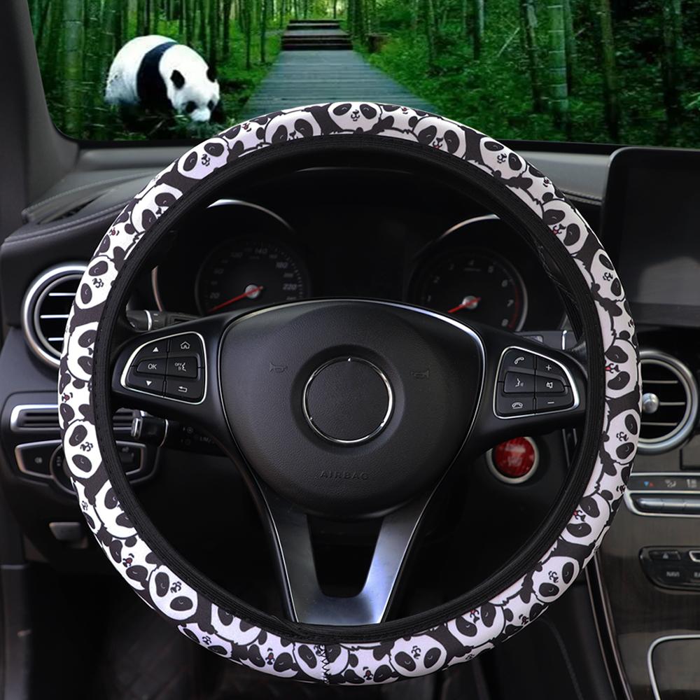 Kwiat Panda Pajęczyna Tkanina Antypoślizgowy Pokrowiec na Kierownicę Samochodową bez Wewnętrznego Pierścienia Akcesoria Samochodowe Odpowiedni dla 14,5-15 CALI