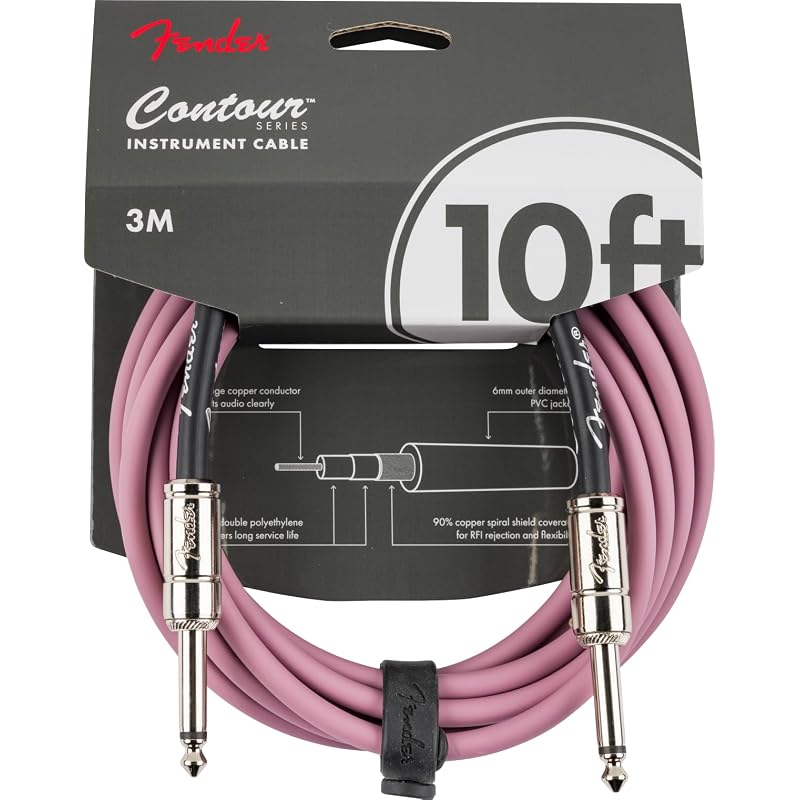 Fender ContourTM Instrument Cable, Burgundy Mist, 10" (3.05m) - Guitar & Bass Cable