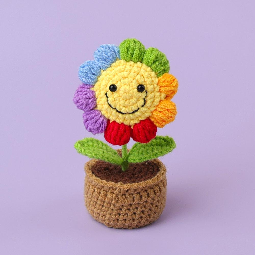 Crochet Sunflowers Potted Cute Knitting Flower Pot Flower Pot Handwoven Plant Car Table Bookshelf Home Decor Gift