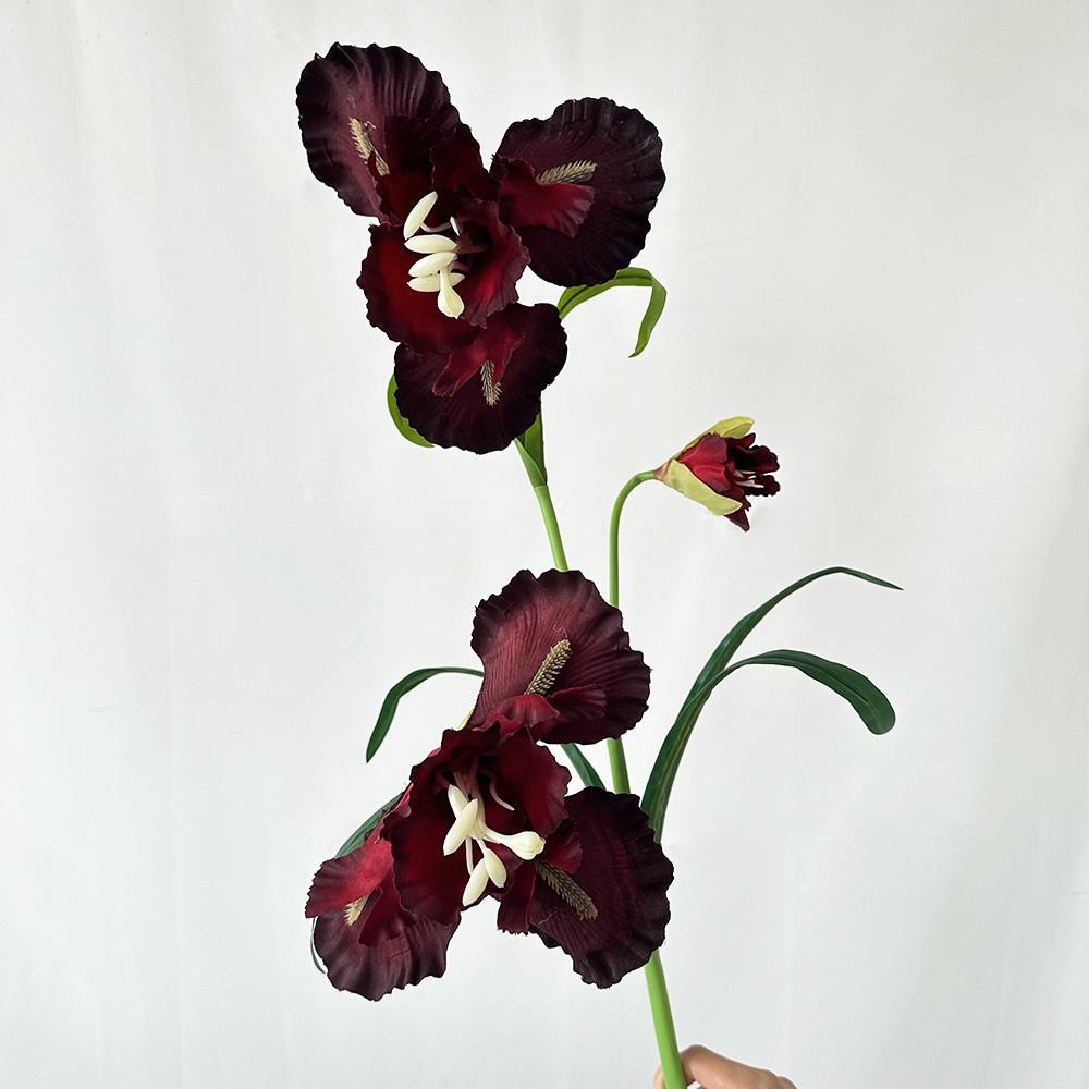 Silk Iris Artificial Flower Bouquet For Wedding Decor And Photography Props DarkRed
