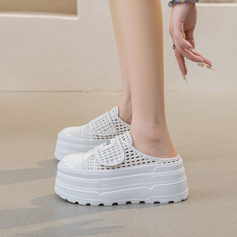 

Полушлепанцы на толстой подошве без каблука женские 2025 новые женские плетеные с закрытым носком женские для улицы летние на липучке прилив 39 белый