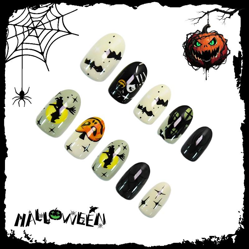 Halloween Witch Bat Pumpkin Design Press On Nails