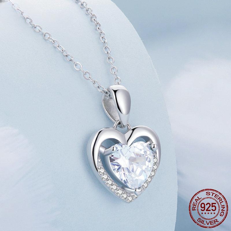 Colier cu pandantiv cu inimă de dragoste din argint S925, coliere cu pandantiv de inimă, albastru, cristale, pentru femei, cadou de bijuterii fine din argint