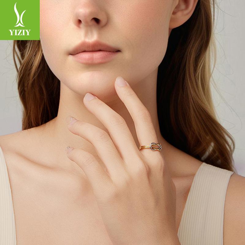 S925 Sterling Silver Color Separation Metal Texture Interwoven Opening Ring Cold High Sense Fashion Ring