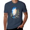 Watercolor Blue Bird On Berry Branch Tshirt Fashion Print Casual Short Sleeve