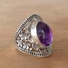 Anillo Vintage Unisex Nepalí con Incrustaciones de Plata Amatista Anillo Metálico Retro Anillo para Hombres y Mujeres de Nepal Joyería de Moda Flor