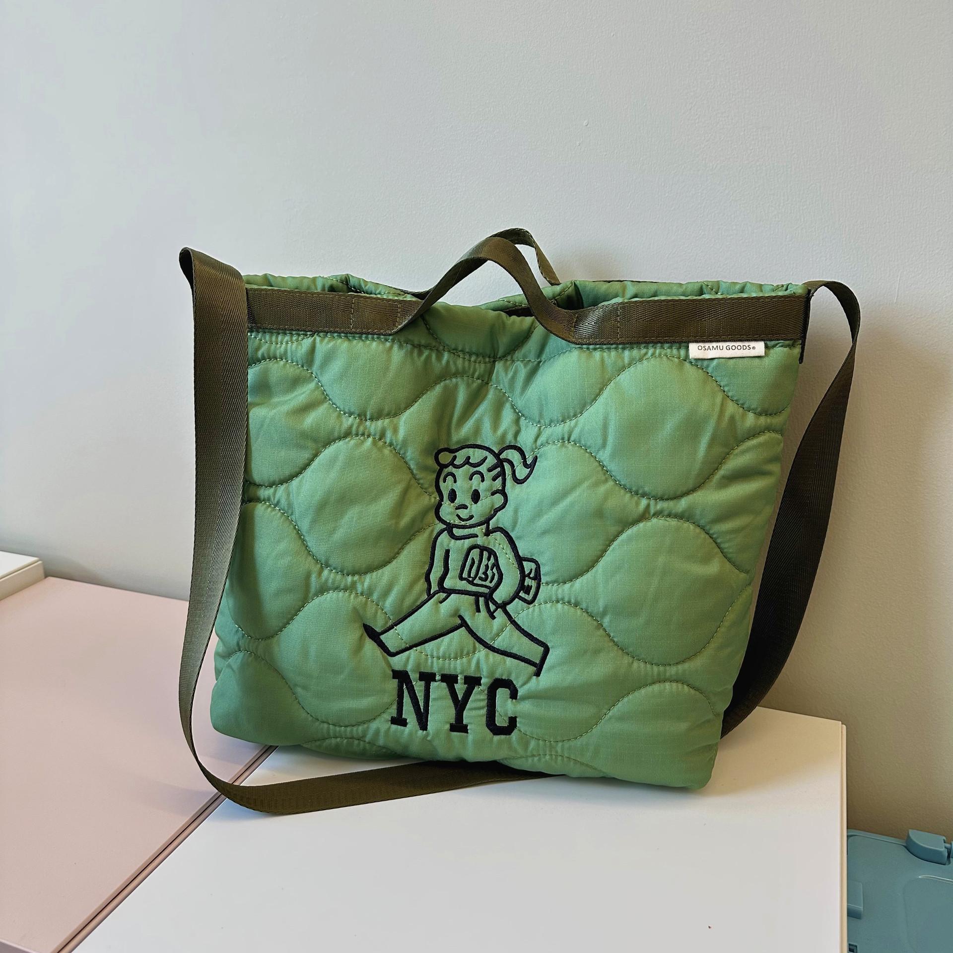 

Casual Quilted Tote Cotton Padded Women Handbags Down Space Bags for Women Large Embroidery Shoulder Crossbody Bag Shopper