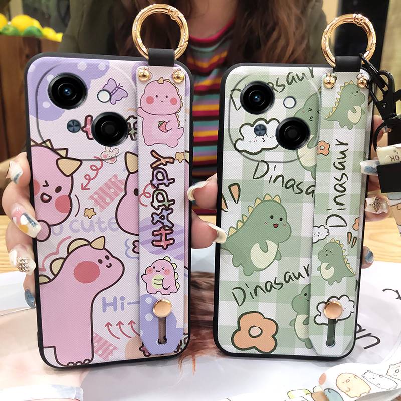 Silicone Ring Phone Case For Tecno POP9 4G/Spark GO 1/KL4 Cute Kickstand Wristband Soft case Waterproof Wrist Strap