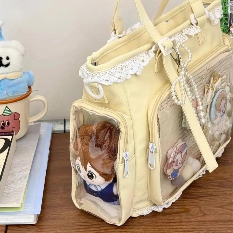 Kawaii Ita Bag Women Shoulder Bag Transparent Window Crossbody Bag Cute Japanese JK Tote Bag Large Capacity Anime Pin Display Handbag for Girls