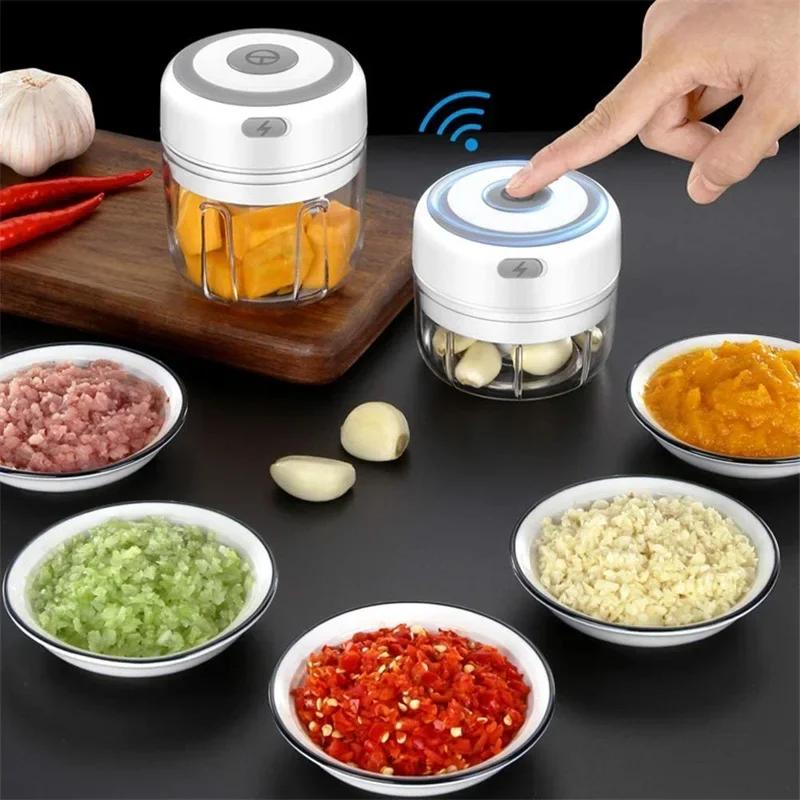 Mini USB Wireless Electric Food Chopper, Garlic Masher, Press Mincer for Vegetable, Chili and Meat, 100/250ml Kitchen Tools