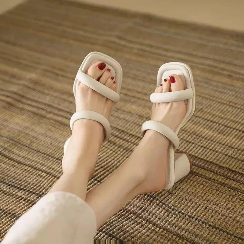 

2025 New High Heels Sandals Mules,Women Summer Gladiator Shoes,Open Toe Slippers,Slides Black,Beige,Dropship 35 бежевый