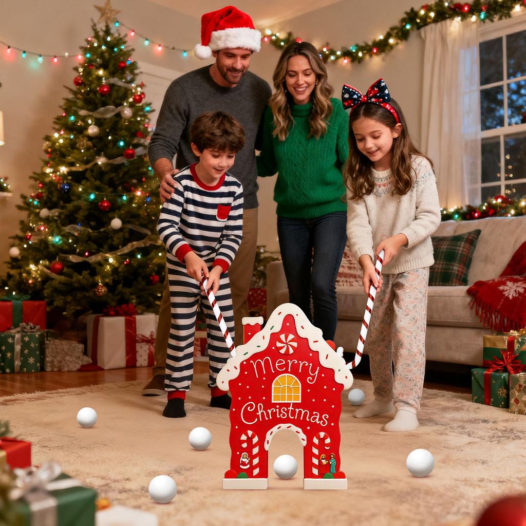 Christmas Gingerbread Golf Game Set W/ Candy Cane Club & 6 Balls Xmas Golf Gingerbread House Kit for Family Holiday Party Decor