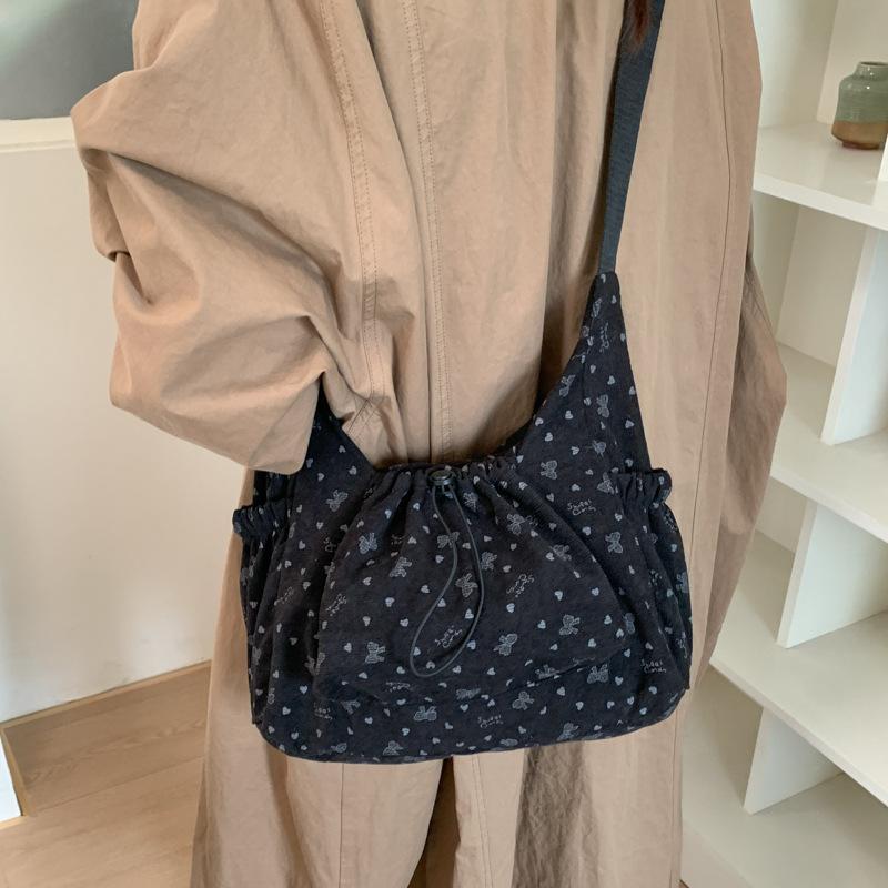 Korean bow underarm bag women's 2026 new casual simple commuter shoulder bag versatile fashion corduroy bag