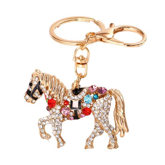 Sparkling Horse Keychain Colorful Rhinestone Enamel Horse Keychain Good Luck Horse Charm with Key Ring Gift for Friends Men Women