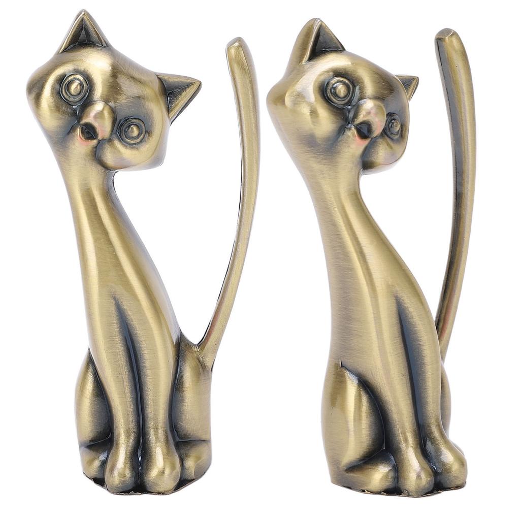 Cat Ring Holder Cat Statuette Style Zinc Alloy Sturdy Durable Retro Style Glossy Ring Organizer for Rings Jewelry