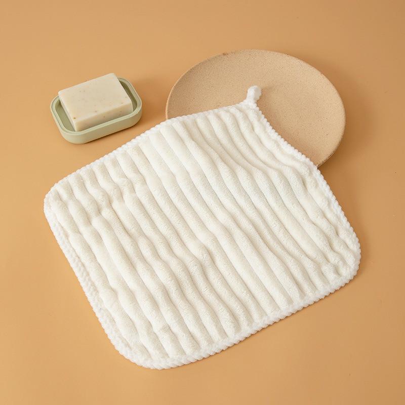 1Pc 25x25cm Striped Solid Color Coral Fleece Square Super Soft Quick Dry Baby Children Hanging Face Towel 25x25cm бежевый