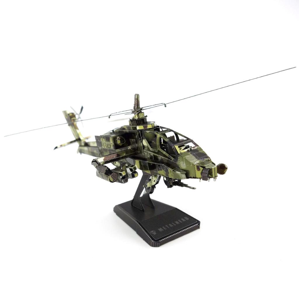 Apache Helicopter All-Metal 3D Puzzle Toy: Stainless Steel, Glue-Free Assembly