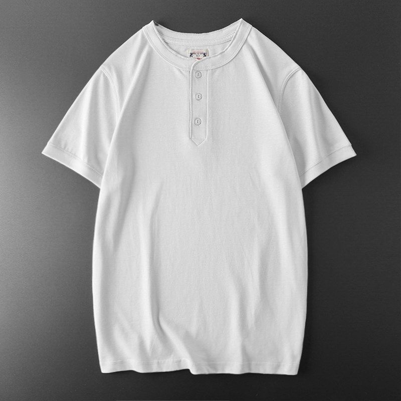 American Retro Henley Shirt Heavy Weight Pure Cotton Short Sleeve Amekaji Henry Collar T-Shirt Export Export Menswear T-shirt