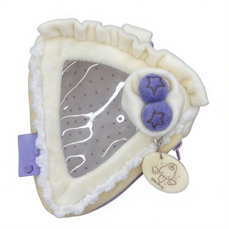 1Pcs Cute Storage Pouch Strawberry Cake Baby Bun Display Bag With Clear Window & Heart Keychain Charm For Anime Kpop Merch Decor