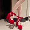 Hot Selling Mary Janes Shoes Women Suede Luxury High Heel Lace Up Trend Lolita Shoes Elegant Chunky Party Pumps Zapatos De Mujer