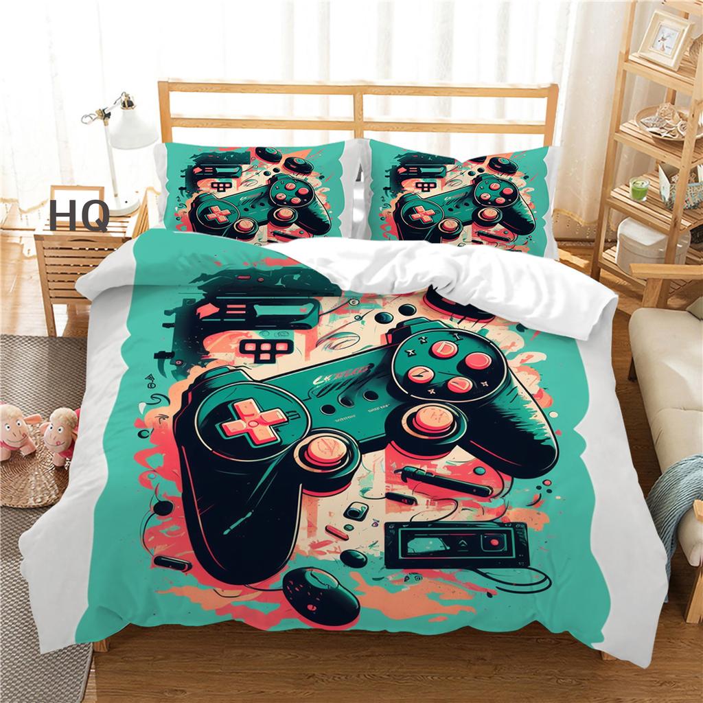 3D Player Bedding Set Game Handle Quilt Cover Pillow Case 2/3 Pieces Suitable for Game Enthusiasts Boys Men Room Zippered Home Decoration