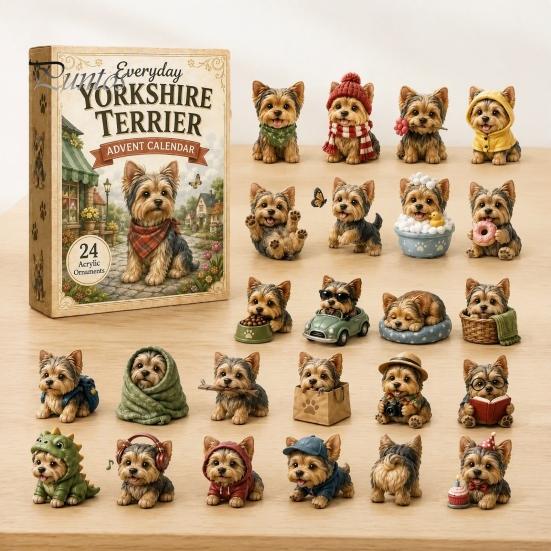 Mini Speelgoed 2026 Hond Kerst Adventskalender, 24 Dagen Puppy Beeldjes Aftellen Avond Verrassing 2D Acryl Schattige Verzamelbare Ornamenten voor Liefhebbers,