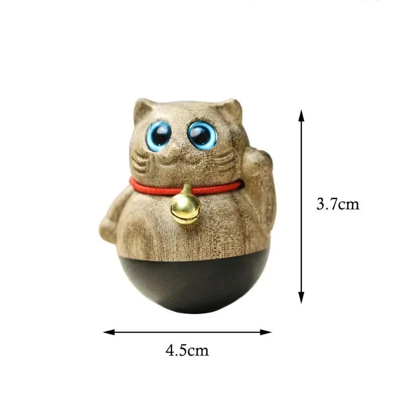 Wood Tumbler Ornaments Wooden Cat Pet Carvings Home Decoration Decompression Toys Birthday Gifts Wood Statue Cat Sculpture Decor