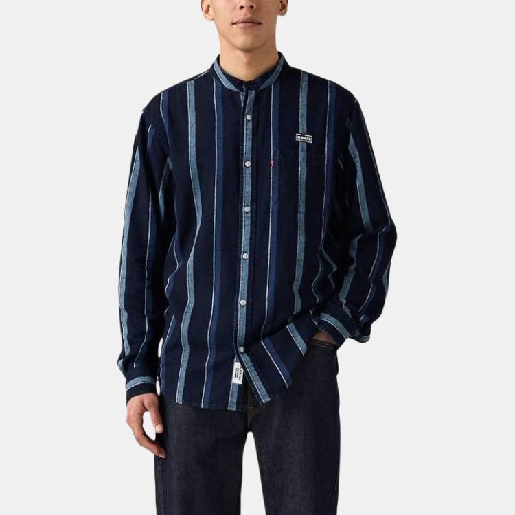 Levis Oasis Collaboration SS25 Striped Loose Fit Button Logo Single Pocket Embroidered Long Sleeve Shirt Men shirts 005M3-0001
