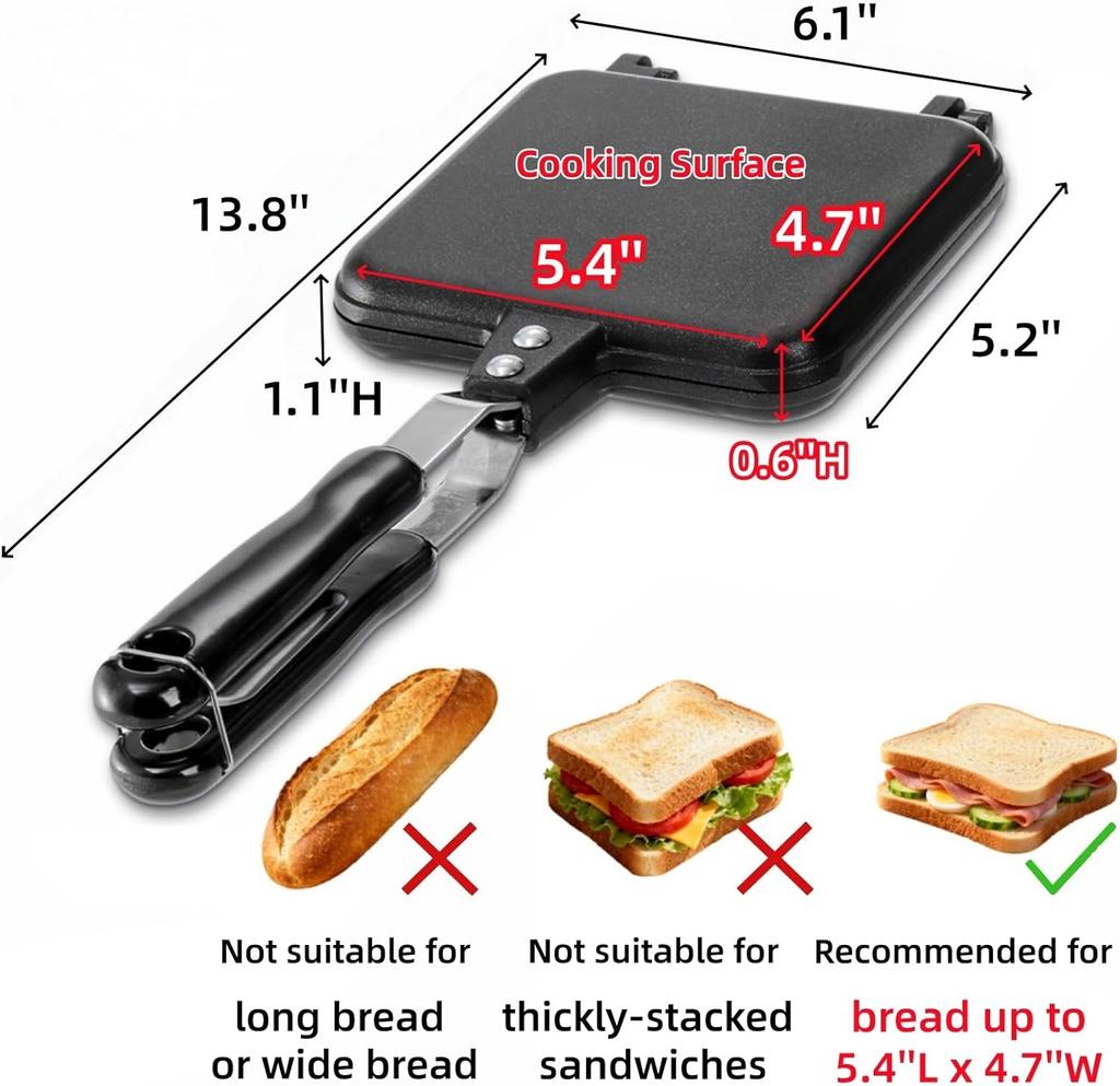 Sandwich Maker, Grilled Sandwich Toaster for Small Bread Pancake, Double Sided Non-Stick Frying Pan,