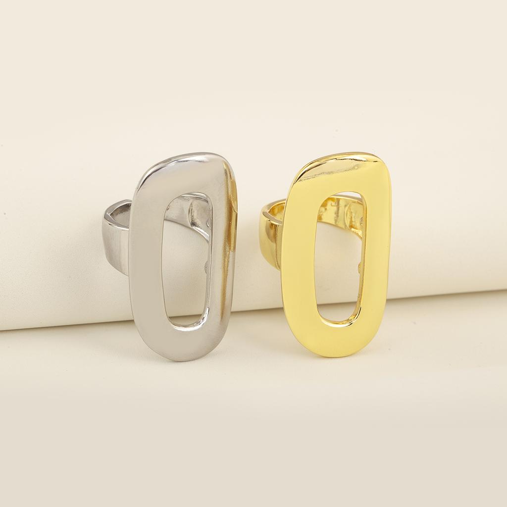 Nidin Simple Fashion Rectangular Shape Hollow Design Open Rings Adjustable For Female Copper Chunky Glossy Finger Jewelry