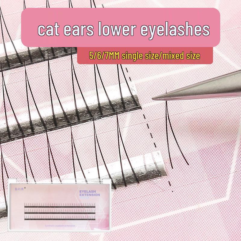 

V-Shaped Airy Lower Lashes with Cat Ears: A-Type Comic Eyes, Fairy Style, Natural-Looking Segmented Individual Lash Extensions 6mm