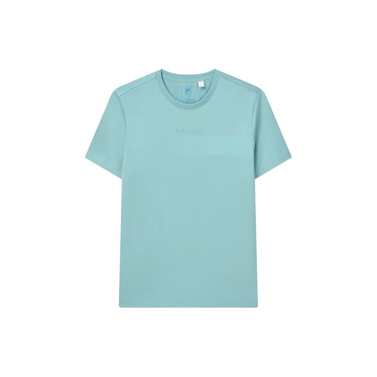 FILA Logo Sports Casual Fashion Solid Color Knitted Crew Neck Pullover Short Sleeve T-Shirt Men tops Nile-Blue F11M212104FTQ M