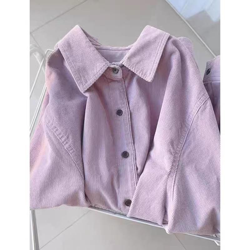 Women's Taro Purple Corduroy Shirt 2025 Spring Autumn Vintage Korean Loose Layering Casual Button Down Shirt Jacket