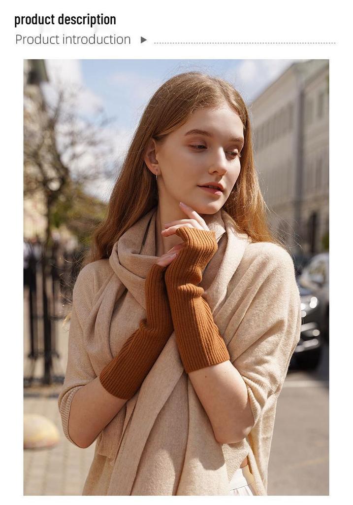 Women's Cashmere Knit Striped Half-Finger Winter Gloves